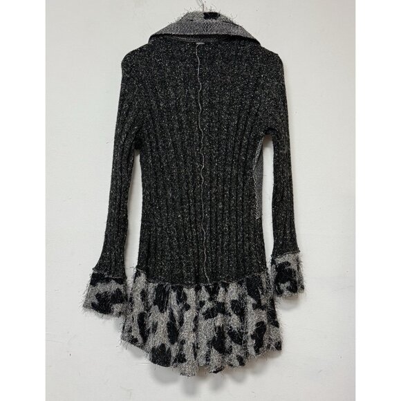 Sioni Patchwork Cardigan Button Front Gray Animal Print Eyelash Knit Mob Wife - Picture 5 of 8